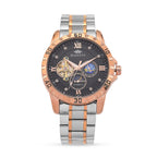 MAJESTY Multifunctional Automatic 3ATM WR Black Hollow - Day and Night Indicator Dial - Two-Tone Silver-Rose Case Mens Watch with Two-Tone Stainless Steel Strap