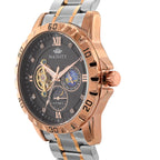 MAJESTY Multifunctional Automatic 3ATM WR Black Hollow - Day and Night Indicator Dial - Two-Tone Silver-Rose Case Mens Watch with Two-Tone Stainless Steel Strap