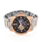 MAJESTY Multifunctional Automatic 3ATM WR Black Hollow - Day and Night Indicator Dial - Two-Tone Silver-Rose Case Mens Watch with Two-Tone Stainless Steel Strap