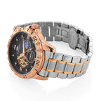 MAJESTY Multifunctional Automatic 3ATM WR Black Hollow - Day and Night Indicator Dial - Two-Tone Silver-Rose Case Mens Watch with Two-Tone Stainless Steel Strap