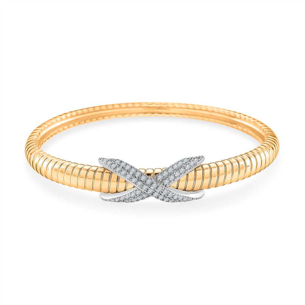 Designer Inspired- White Cubic Zirconia Bangle (Size - 7.5) in White & Yellow Gold Tone