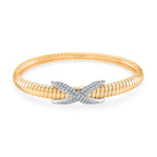 Designer Inspired- White Cubic Zirconia Bangle (Size - 7.5) in White & Yellow Gold Tone