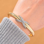Designer Inspired- White Cubic Zirconia Bangle (Size - 7.5) in White & Yellow Gold Tone