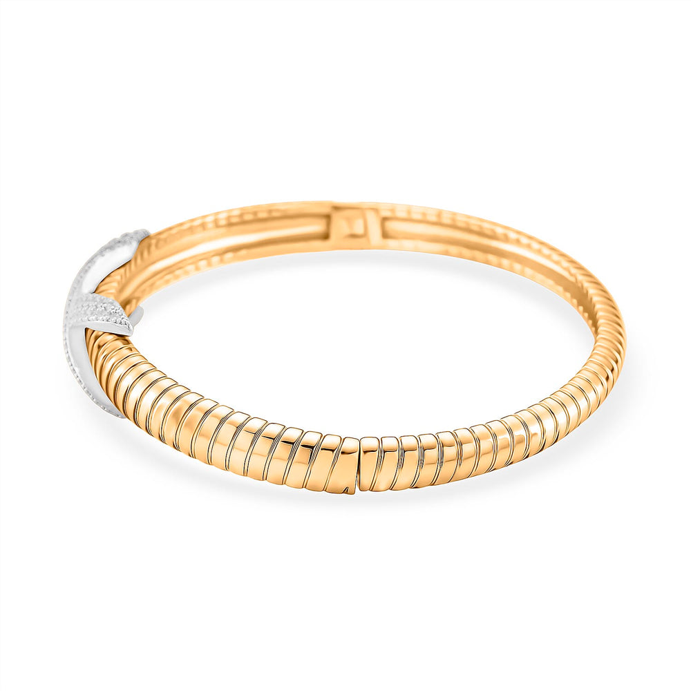 Designer Inspired- White Cubic Zirconia Bangle (Size - 7.5) in White & Yellow Gold Tone