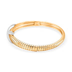 Designer Inspired- White Cubic Zirconia Bangle (Size - 7.5) in White & Yellow Gold Tone