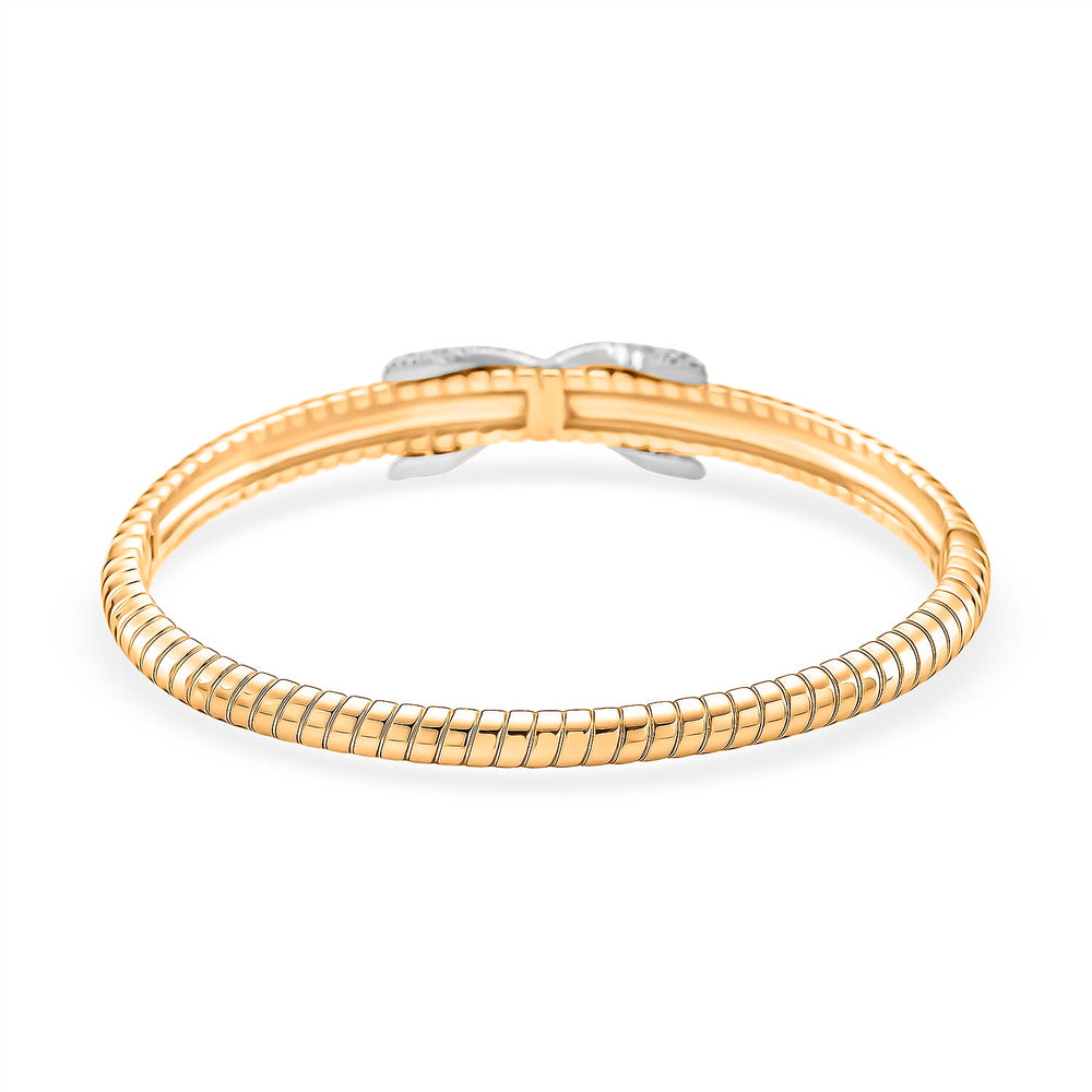 Designer Inspired- White Cubic Zirconia Bangle (Size - 7.5) in White & Yellow Gold Tone