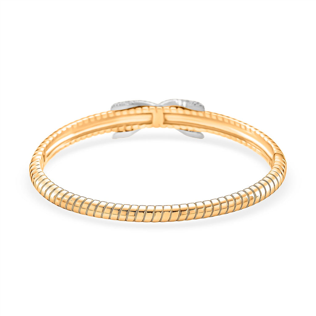 Designer Inspired- White Cubic Zirconia Bangle (Size - 7.5) in White & Yellow Gold Tone