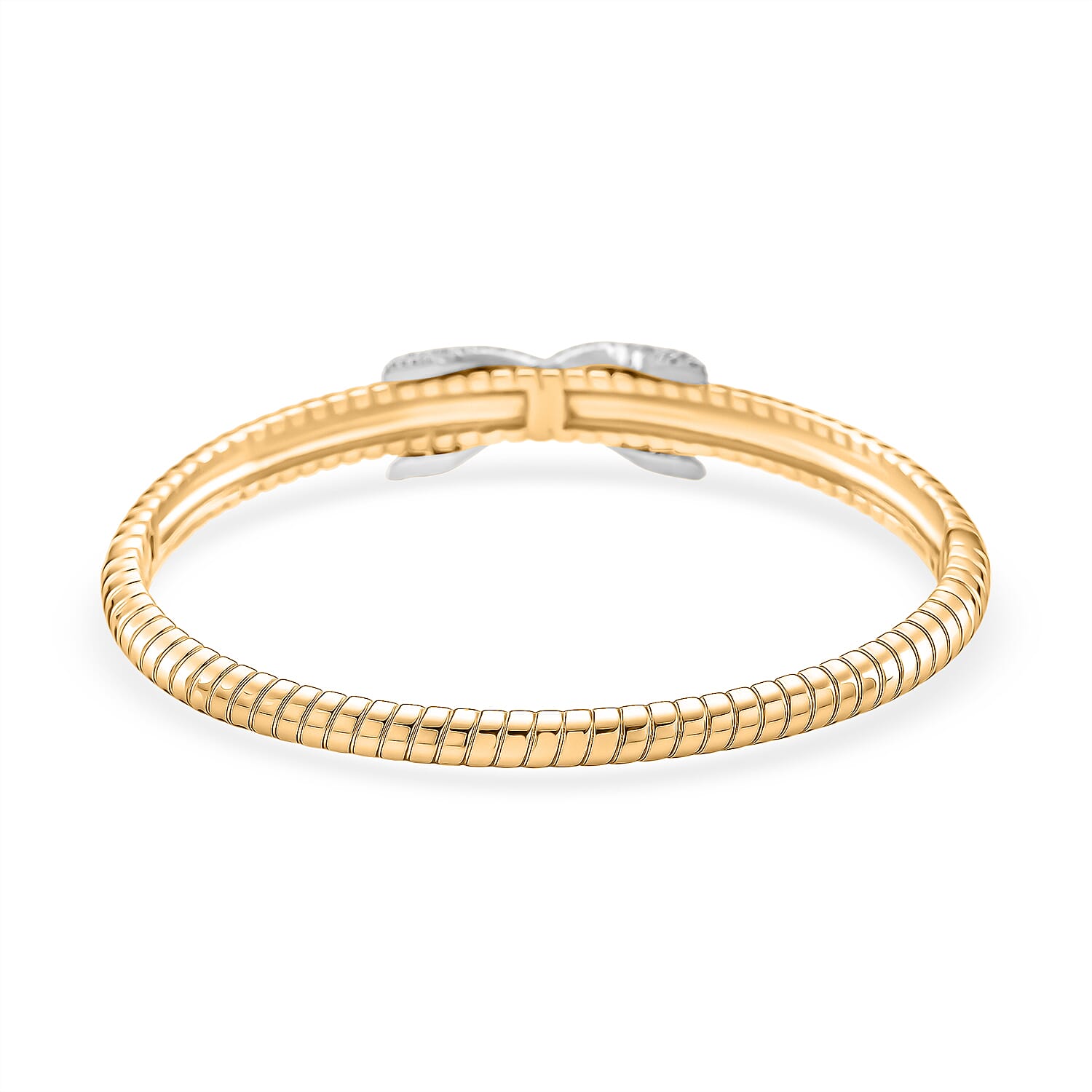 Designer Inspired- White Cubic Zirconia Bangle (Size - 7.5) in White & Yellow Gold Tone