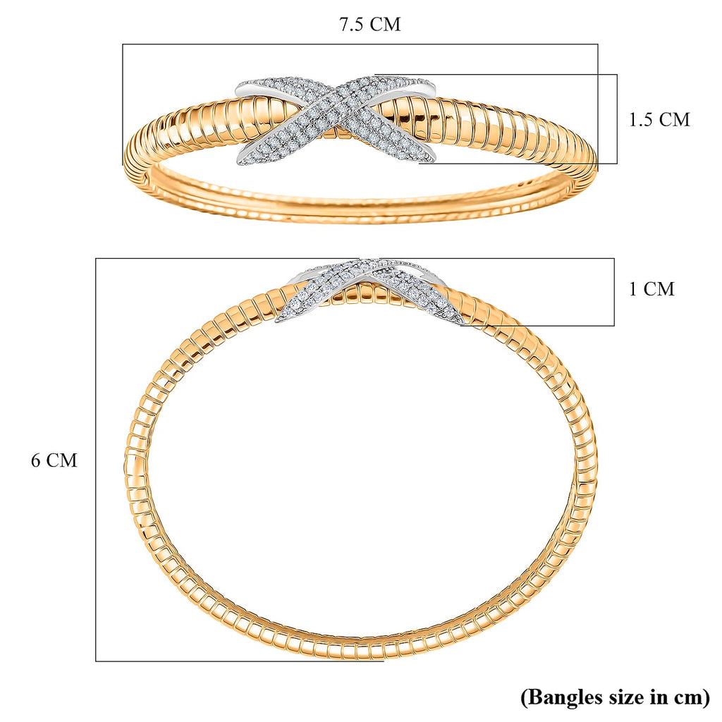 Designer Inspired- White Cubic Zirconia Bangle (Size - 7.5) in White & Yellow Gold Tone