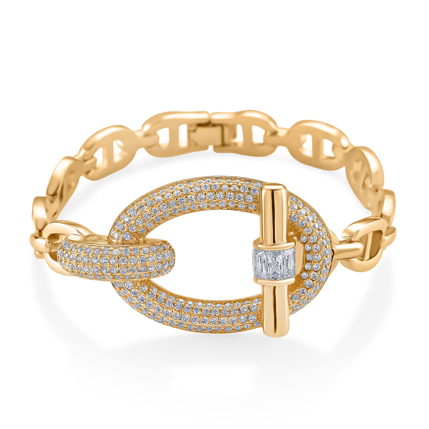 White Cubic Zirconia Bracelet (Size - 7.5) in Gold Colour Plating