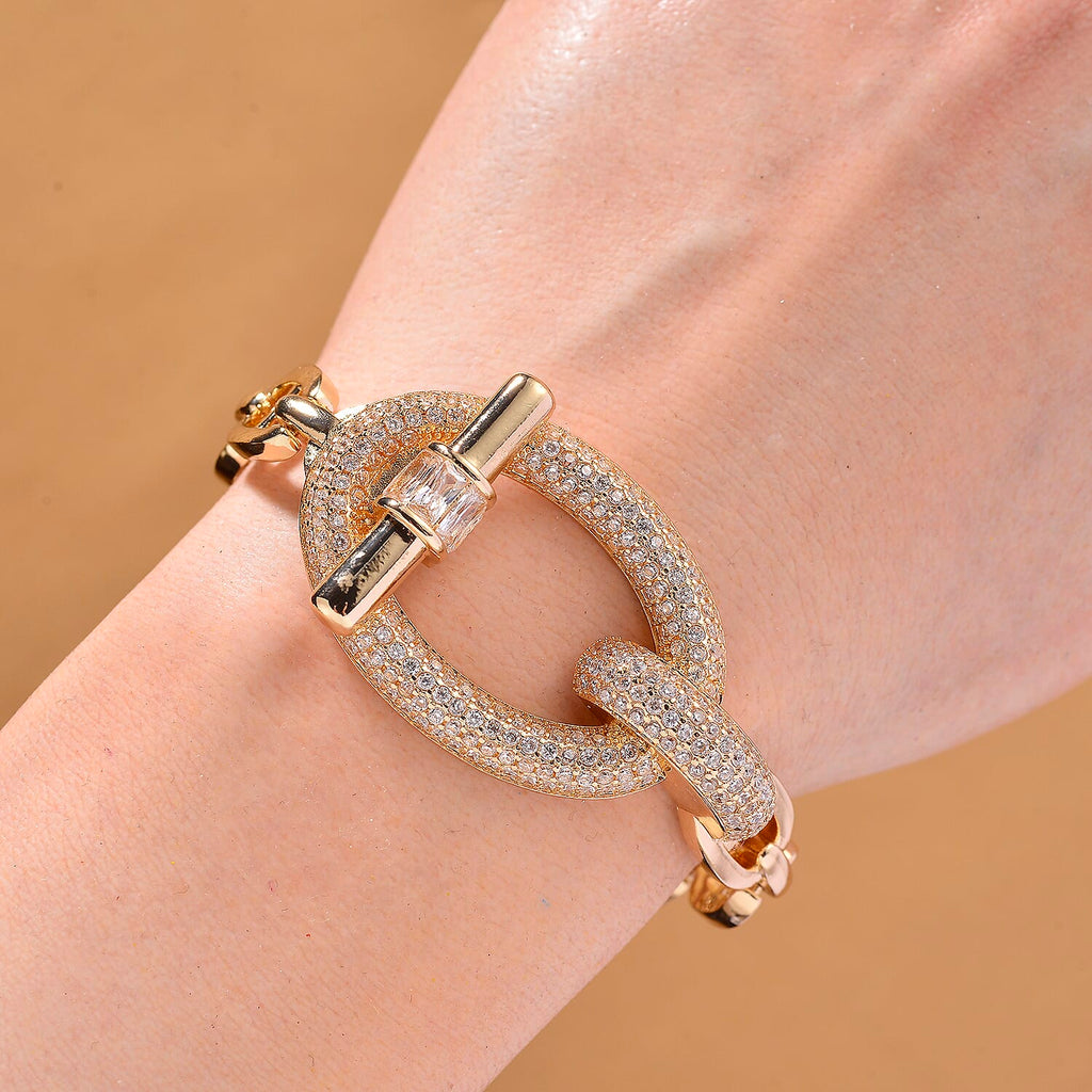 White Cubic Zirconia Bracelet (Size - 7.5) in Gold Colour Plating