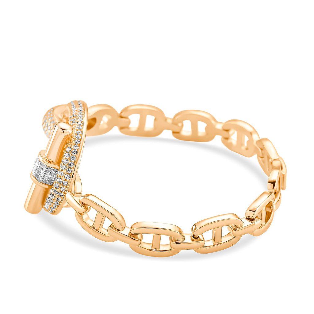 White Cubic Zirconia Bracelet (Size - 7.5) in Gold Colour Plating