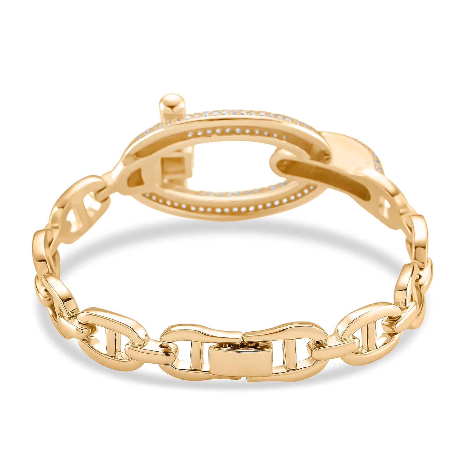 White Cubic Zirconia Bracelet (Size - 7.5) in Gold Colour Plating