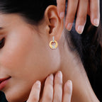 Designer Inspired- White Cubic Zirconia Earring with Push Back in White & Yellow Gold Tone