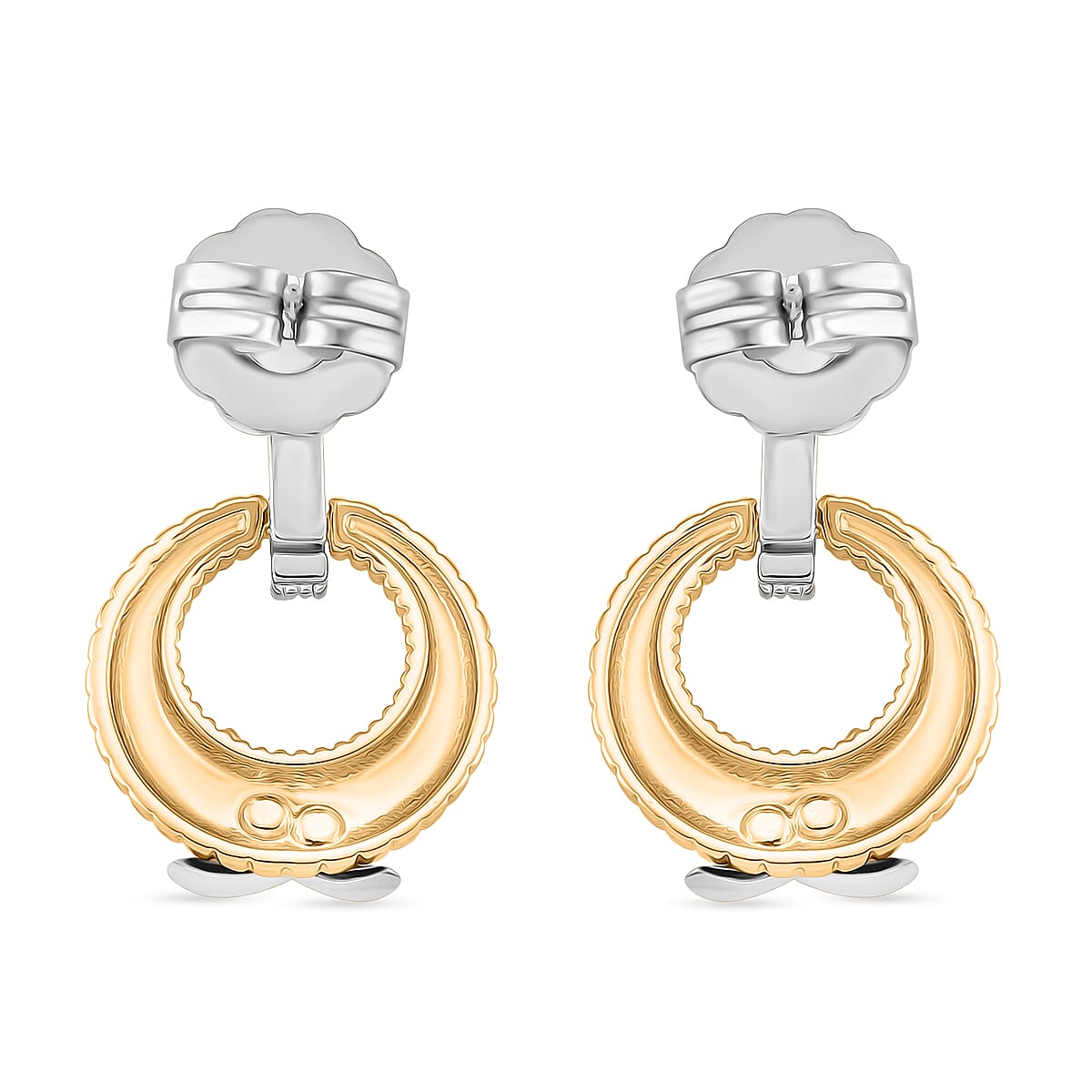Designer Inspired- White Cubic Zirconia Earring with Push Back in White & Yellow Gold Tone