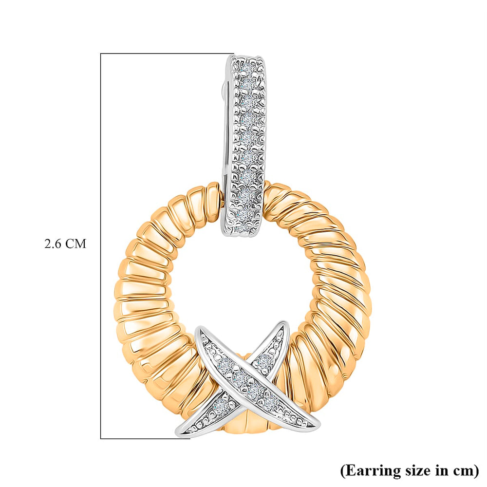 Designer Inspired- White Cubic Zirconia Earring with Push Back in White & Yellow Gold Tone