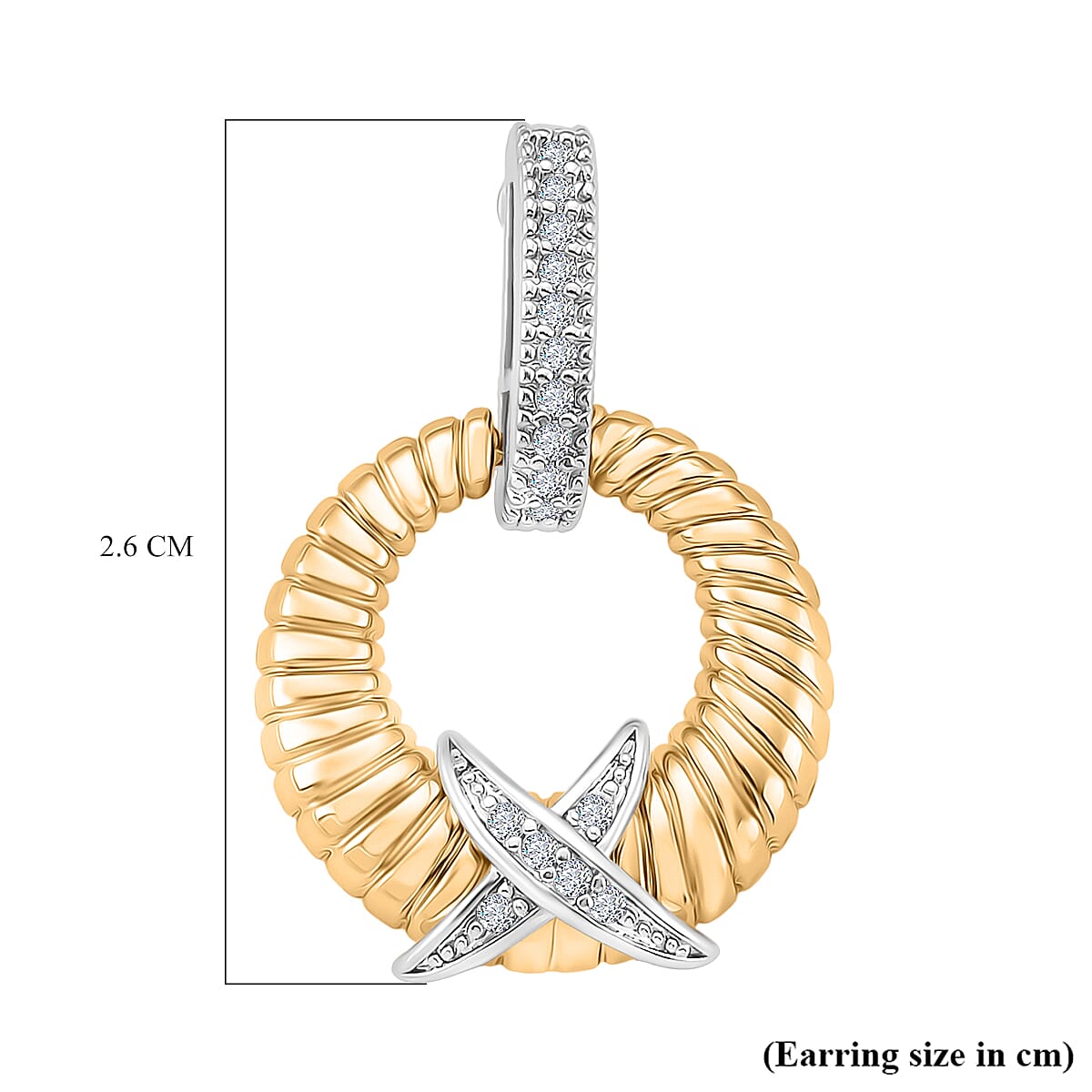 Designer Inspired- White Cubic Zirconia Earring with Push Back in White & Yellow Gold Tone