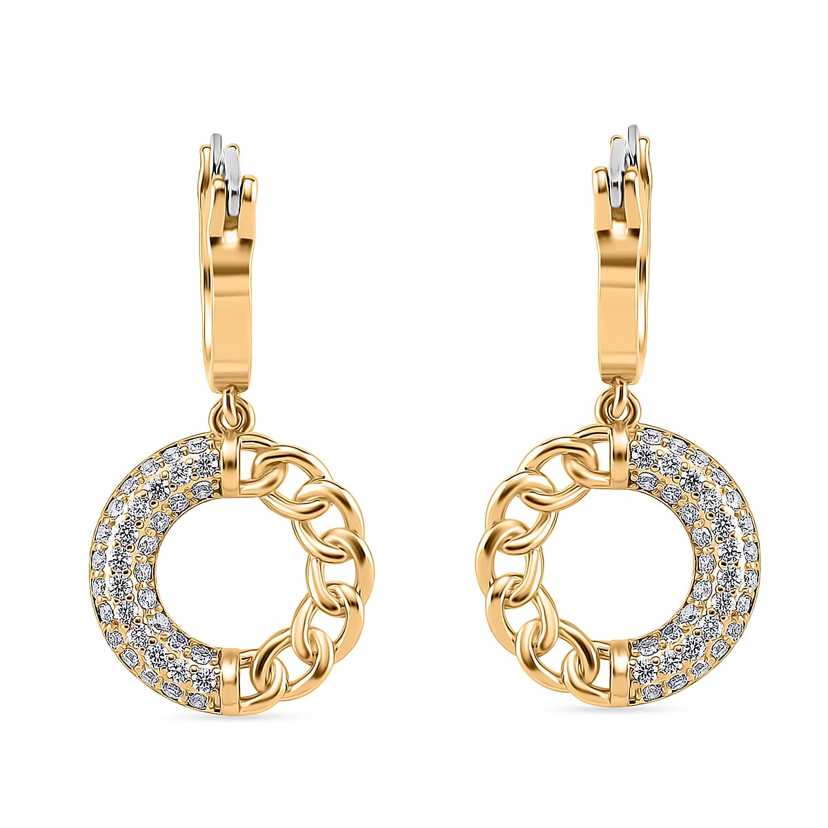 Cloeout Deal - White Cubic Zirconia Curb Earrings With Hoop Clasp