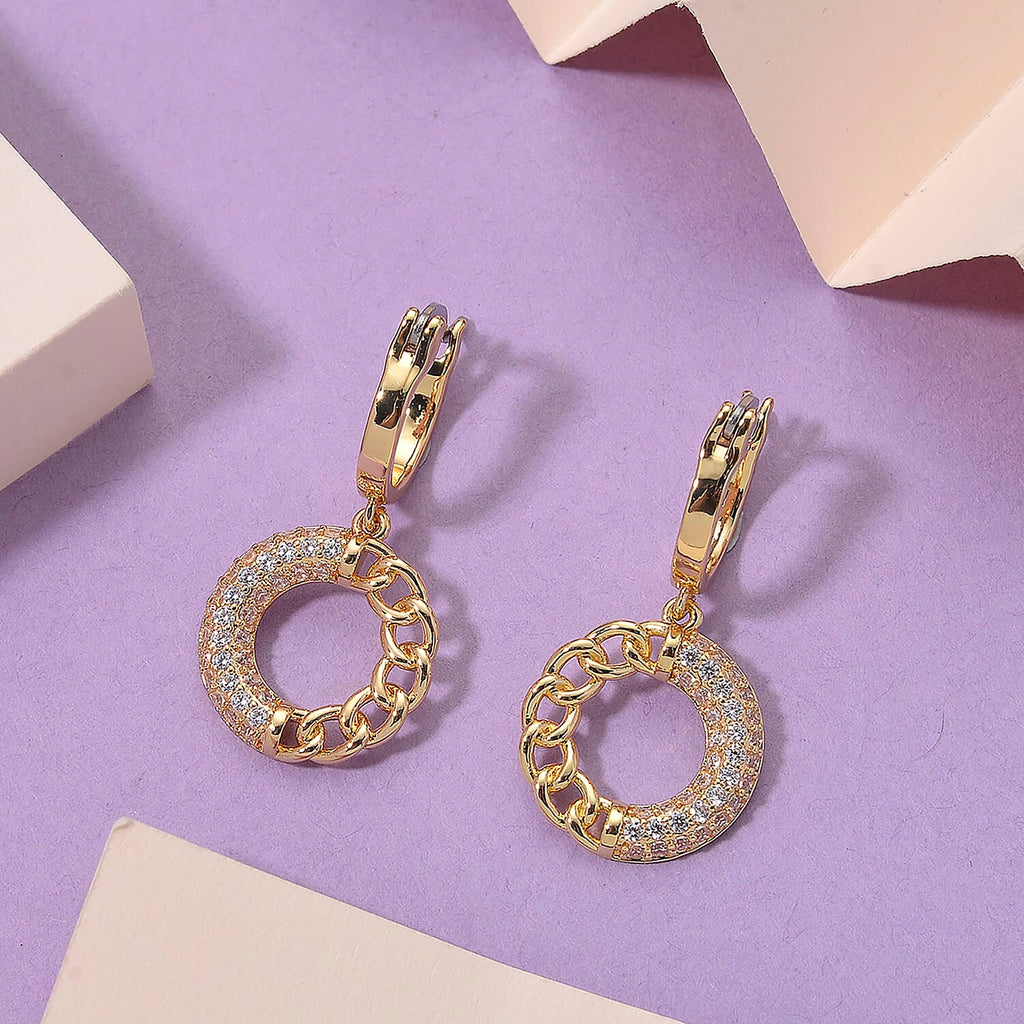 Cloeout Deal - White Cubic Zirconia Curb Earrings With Hoop Clasp