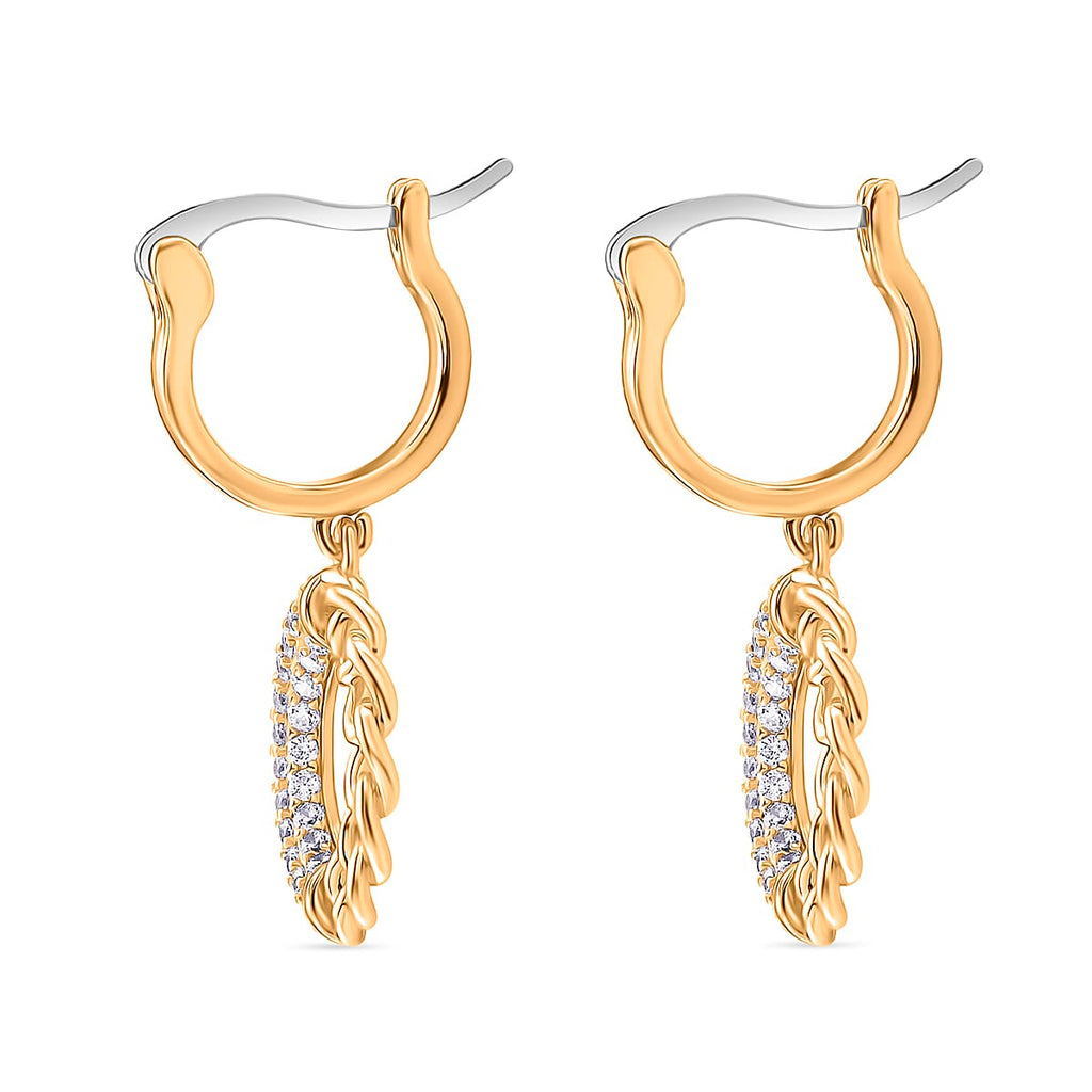 Cloeout Deal - White Cubic Zirconia Curb Earrings With Hoop Clasp