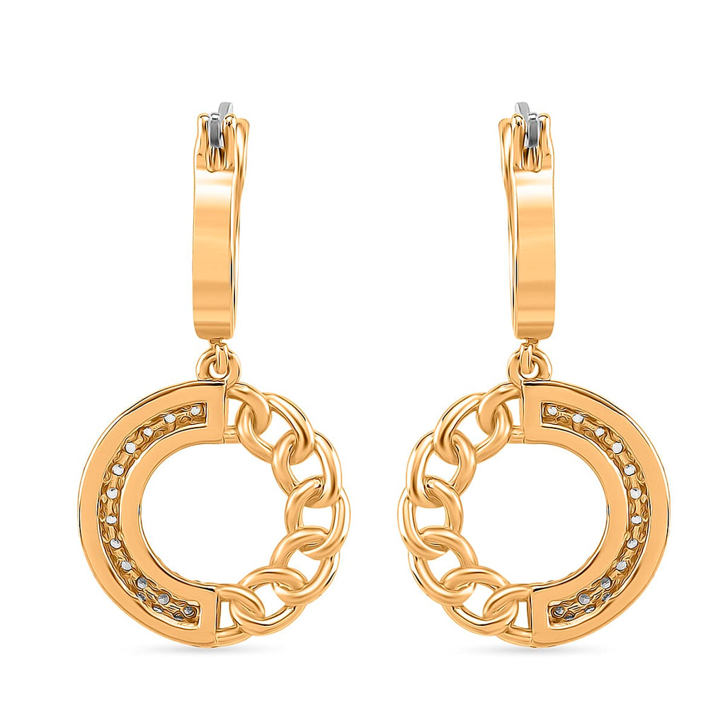 Cloeout Deal - White Cubic Zirconia Curb Earrings With Hoop Clasp