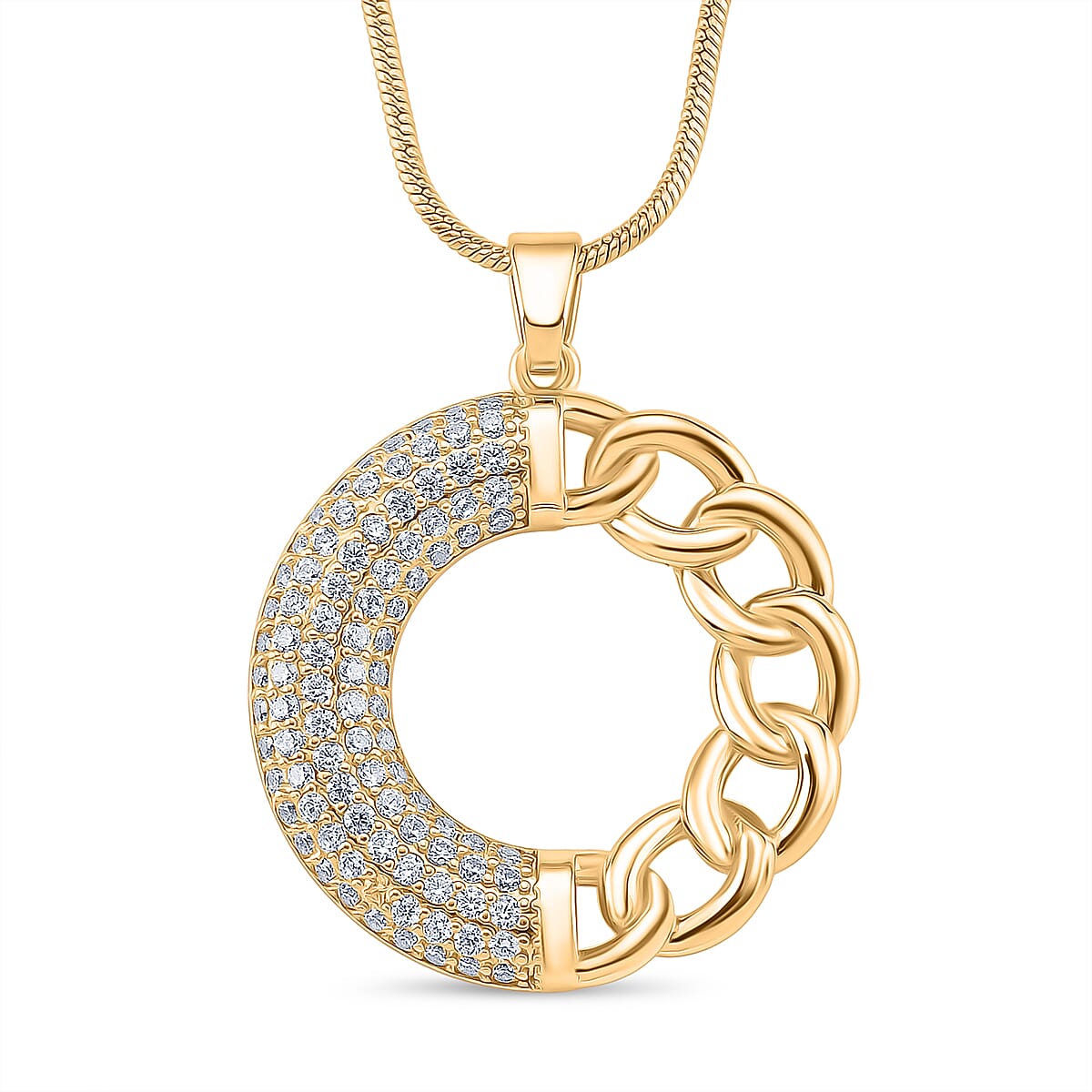 Cloeout Deal - White Cubic Zirconia Curb Pendant with Chain (Size - 20 - 2 Ext)