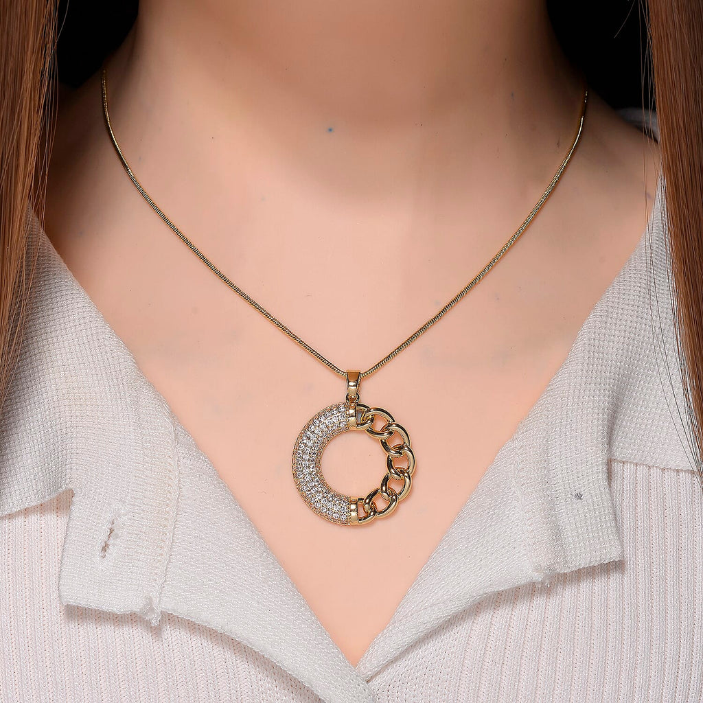 Cloeout Deal - White Cubic Zirconia Curb Pendant with Chain (Size - 20 - 2 Ext)