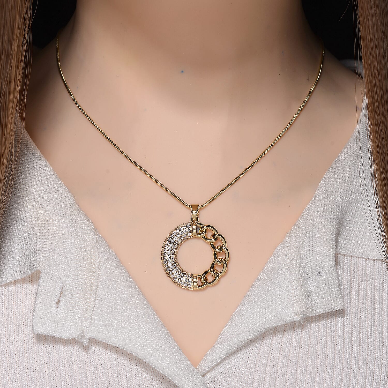 Cloeout Deal - White Cubic Zirconia Curb Pendant with Chain (Size - 20 - 2 Ext)