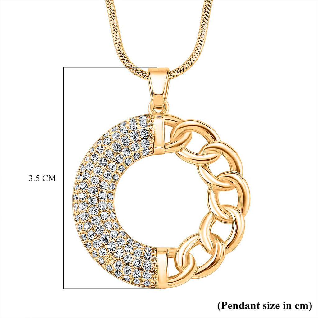 Cloeout Deal - White Cubic Zirconia Curb Pendant with Chain (Size - 20 - 2 Ext)