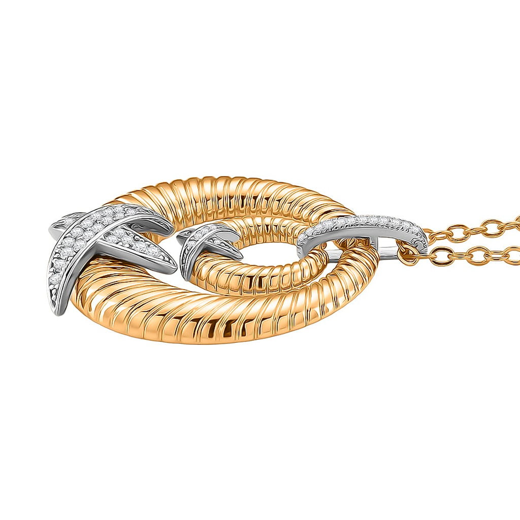 Designer Inspired- White Cubic Zirconia Pendant with Chain (Size 20-2 Ext) in White & Yellow Gold Tone