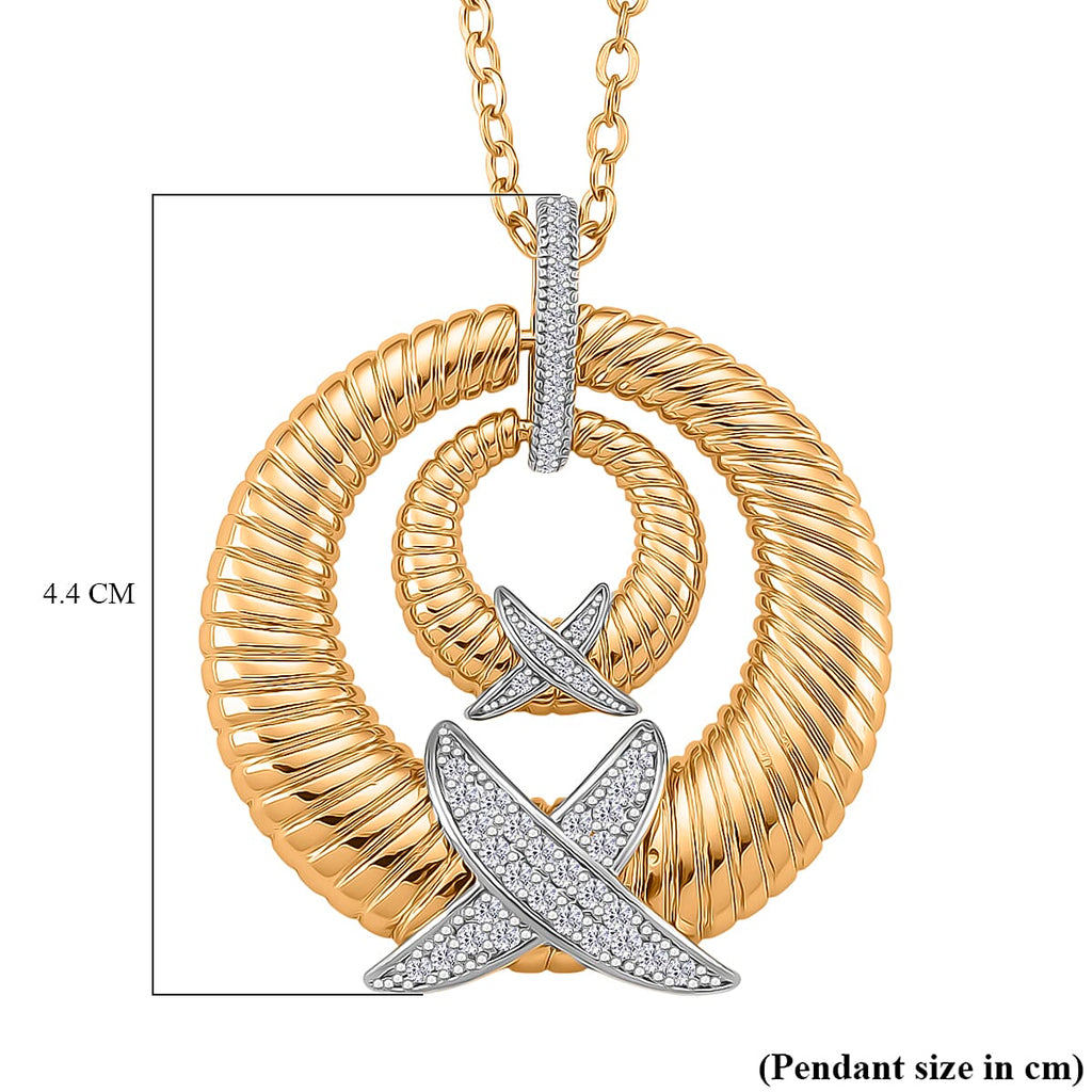 Designer Inspired- White Cubic Zirconia Pendant with Chain (Size 20-2 Ext) in White & Yellow Gold Tone