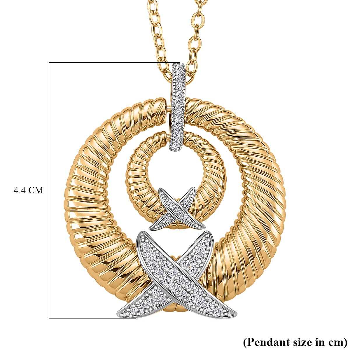 Designer Inspired- White Cubic Zirconia Pendant with Chain (Size 20-2 Ext) in White & Yellow Gold Tone