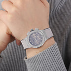 GENOA Time V2 Multifunction Movement Embellished with White CZ WR Watch in Silver Tone with Grey Silicone Strap