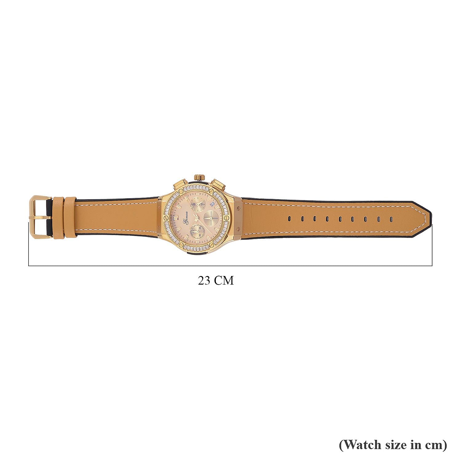 GENOA Time V2 Multifunction Movement Embellished with White CZ WR Watch in Gold Tone with Gold Silicon Strap