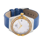 MAJESTY Miyota 2115 With White CZ 36mm White Sunshine Dial in Dual Tone 3ATM WR Watch With Blue Genuine Leather Strap