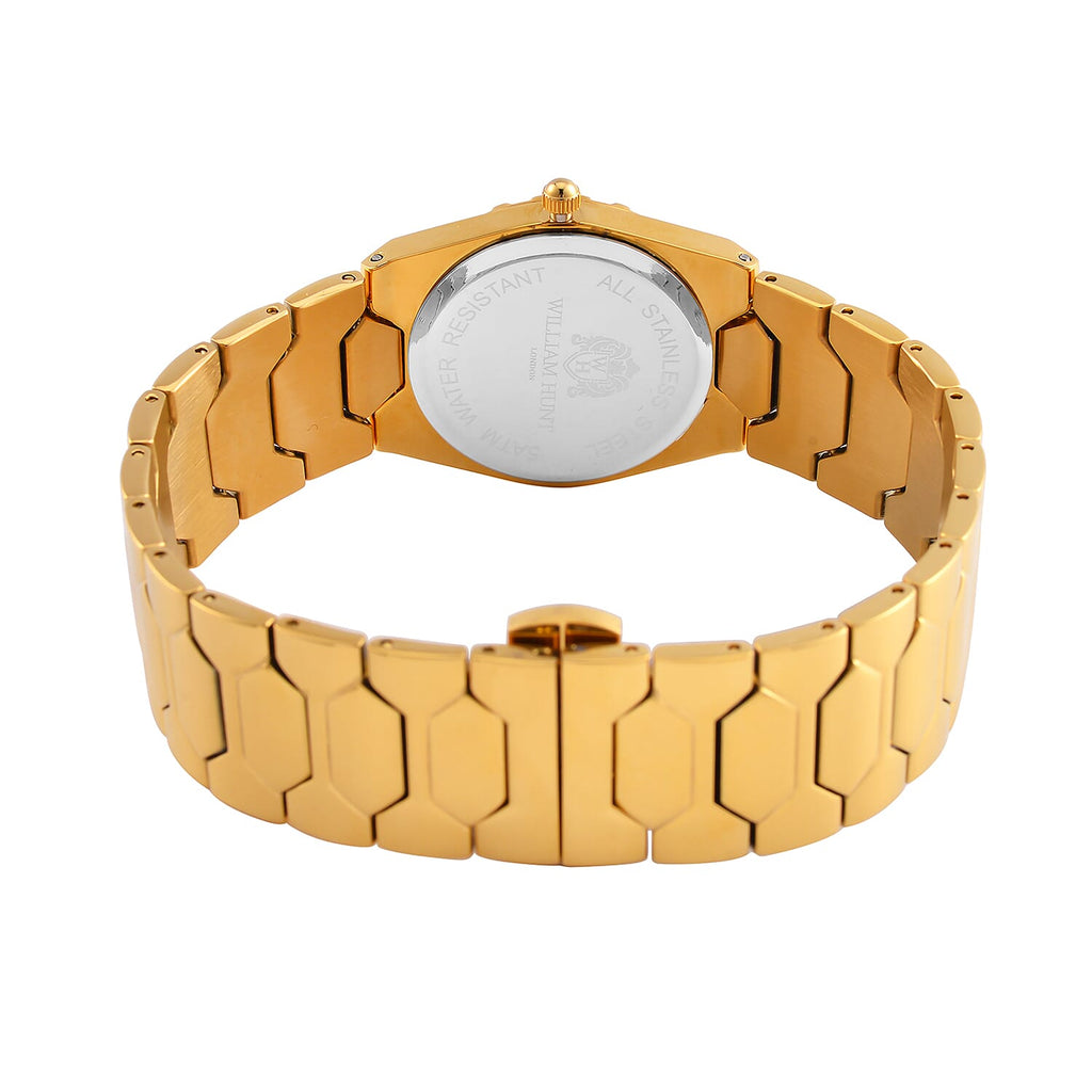 William Hunt Swiss Movt. Diamond Studded 5 ATM Water Resist. Ladies Watch with Green Dial and Yellow Gold Tone in stainless Steel