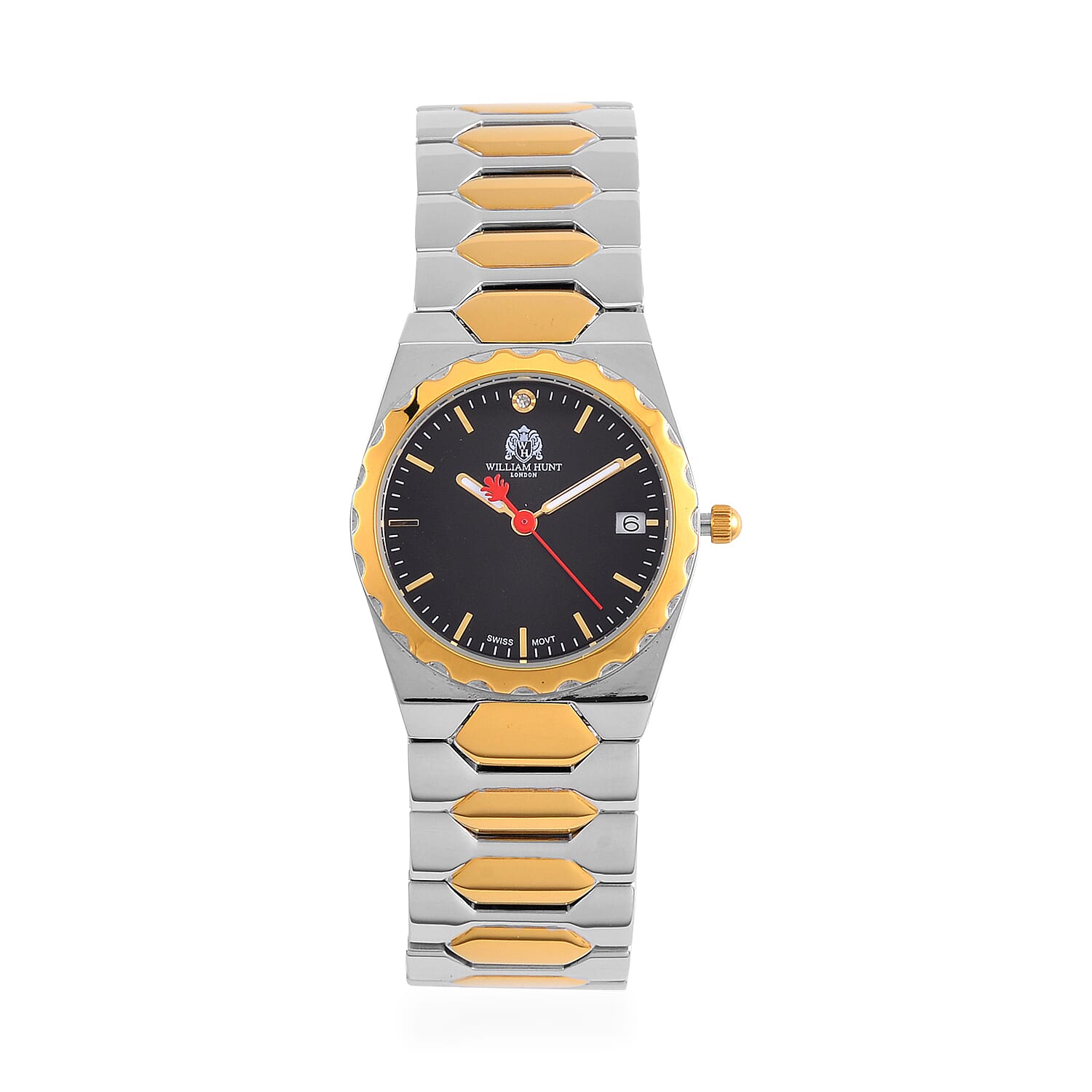 William Hunt Swiss Movement Diamond Studded Ladies Watch with Black Dial and Two Tone