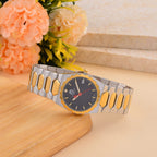 William Hunt Swiss Movement Diamond Studded Ladies Watch with Black Dial and Two Tone