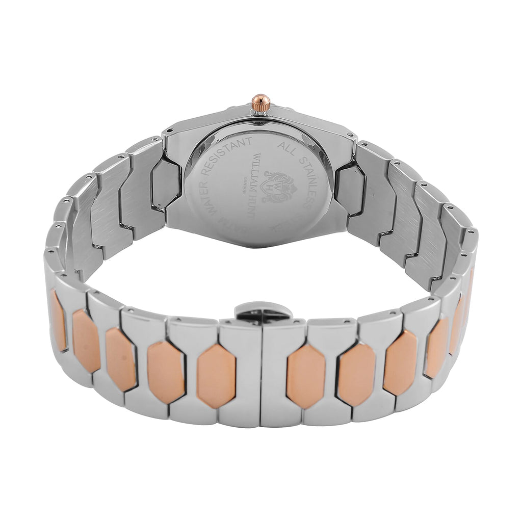 William Hunt Swiss Movement Diamond Studded Ladies Watch with Rose Dial and Rose Gold Tone