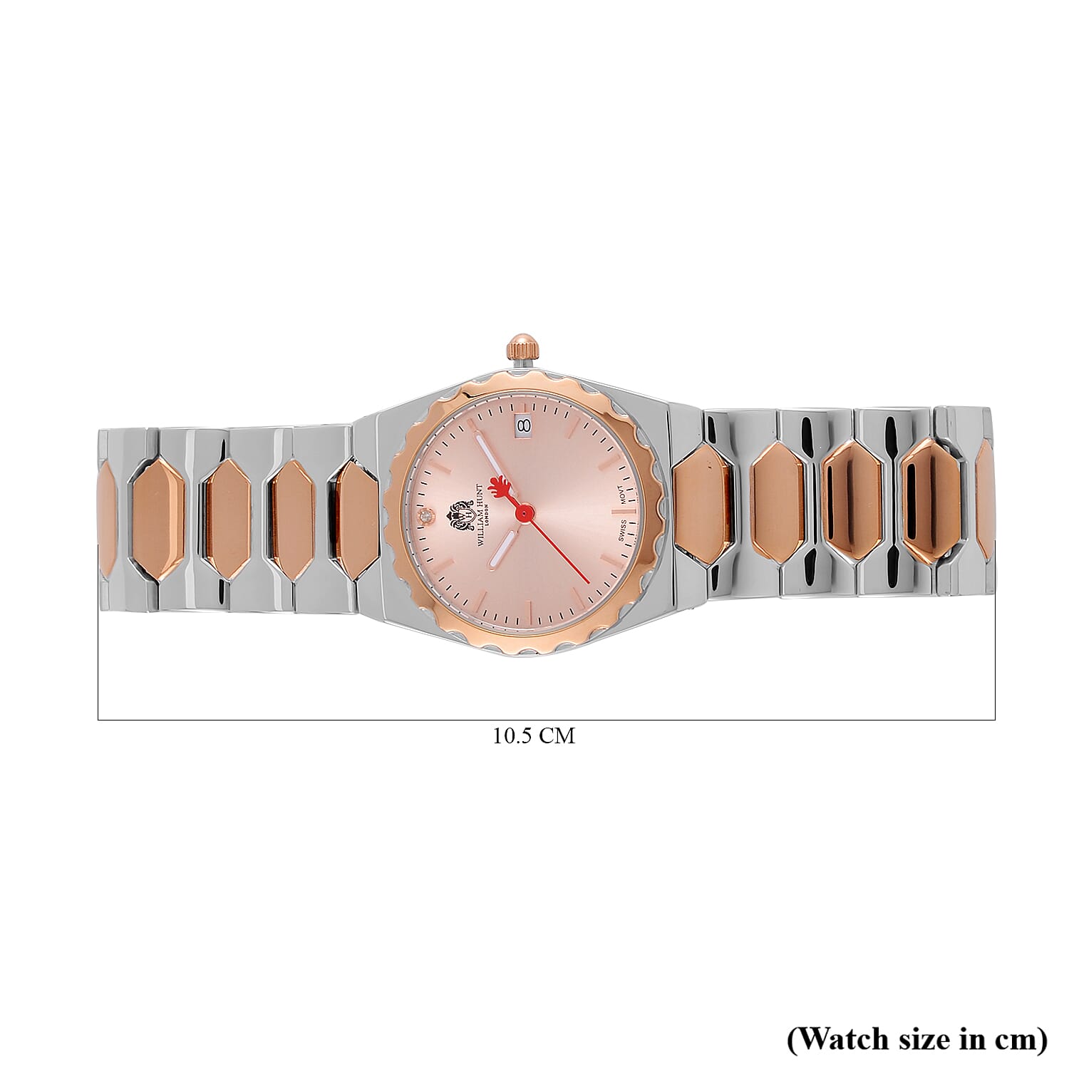 William Hunt Swiss Movement Diamond Studded Ladies Watch with Rose Dial and Rose Gold Tone