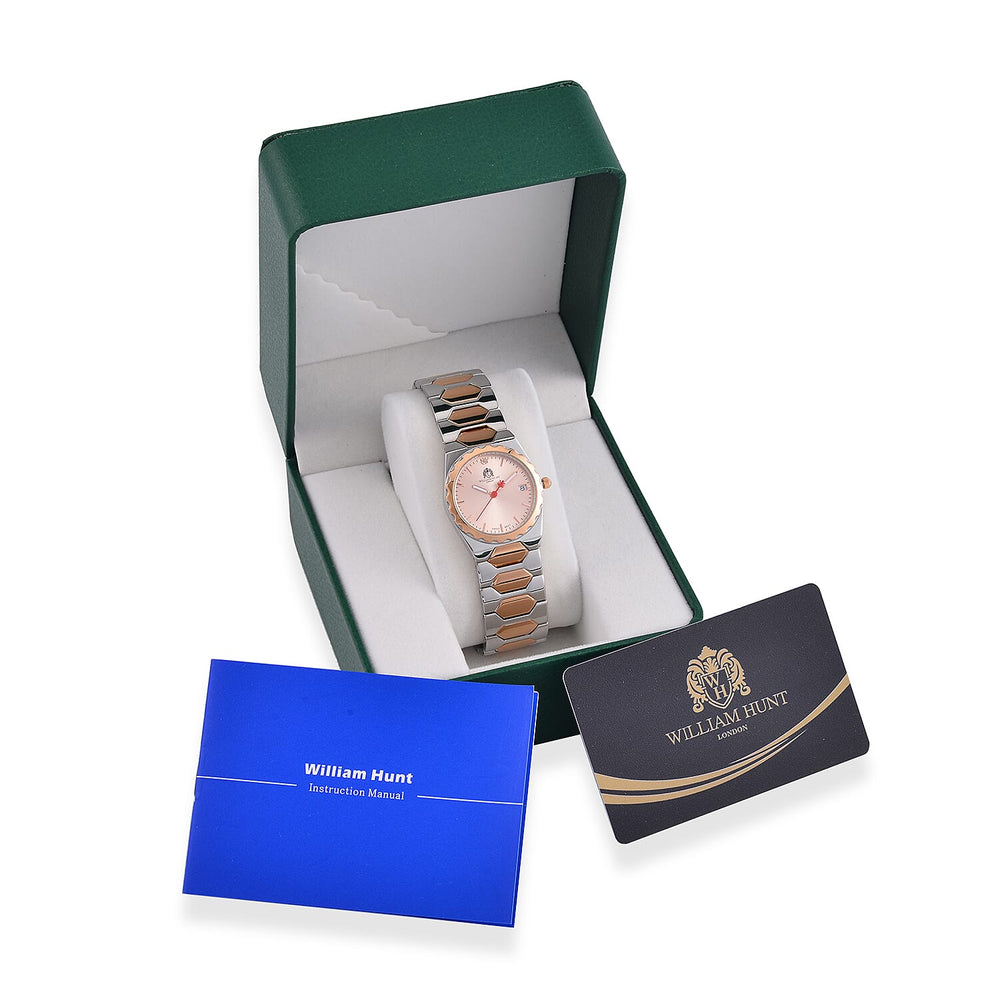 William Hunt Swiss Movement Diamond Studded Ladies Watch with Rose Dial and Rose Gold Tone