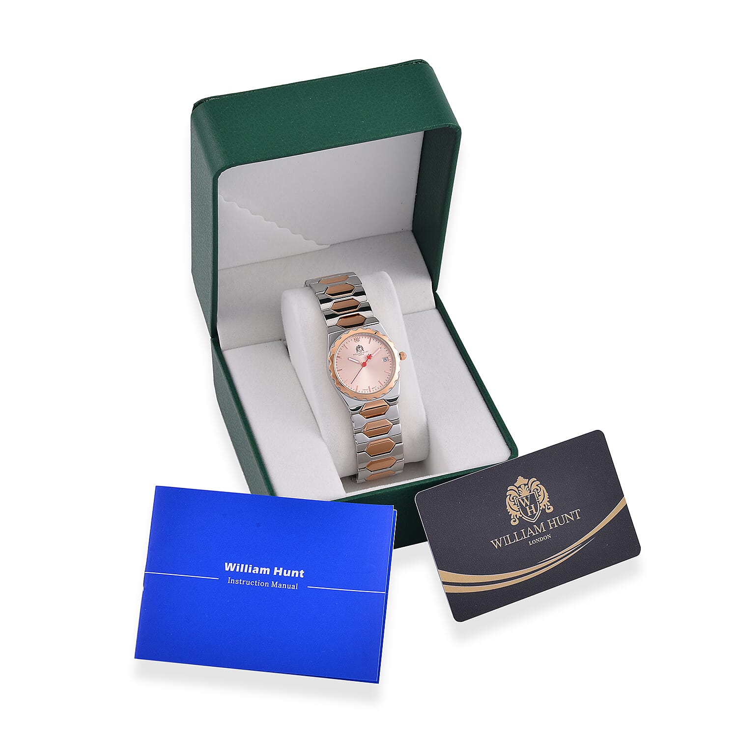 William Hunt Swiss Movement Diamond Studded Ladies Watch with Rose Dial and Rose Gold Tone