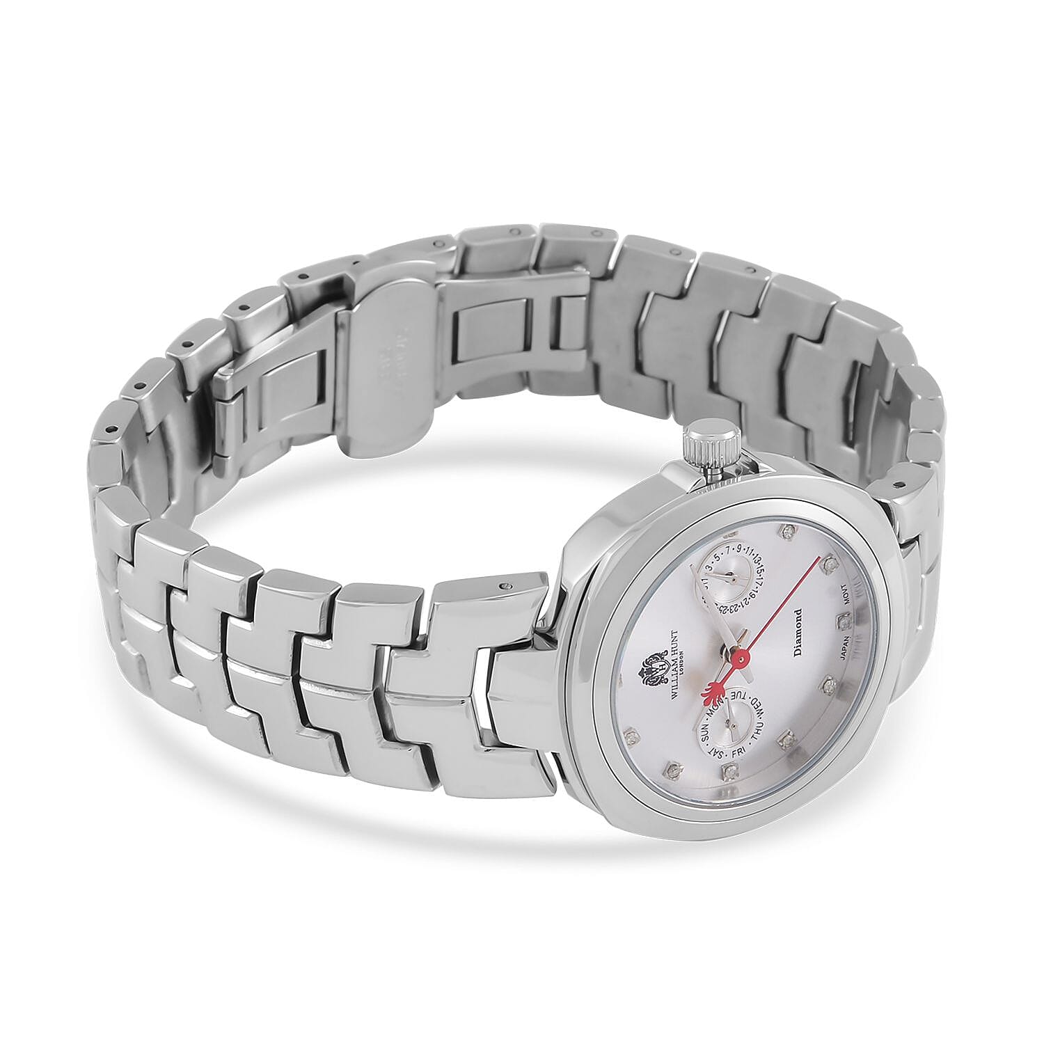 William Hunt - Champagne Diamond Studded Japan Movt. 5ATM WR Watch with Silver Tone Stainless Steel Chain Strap