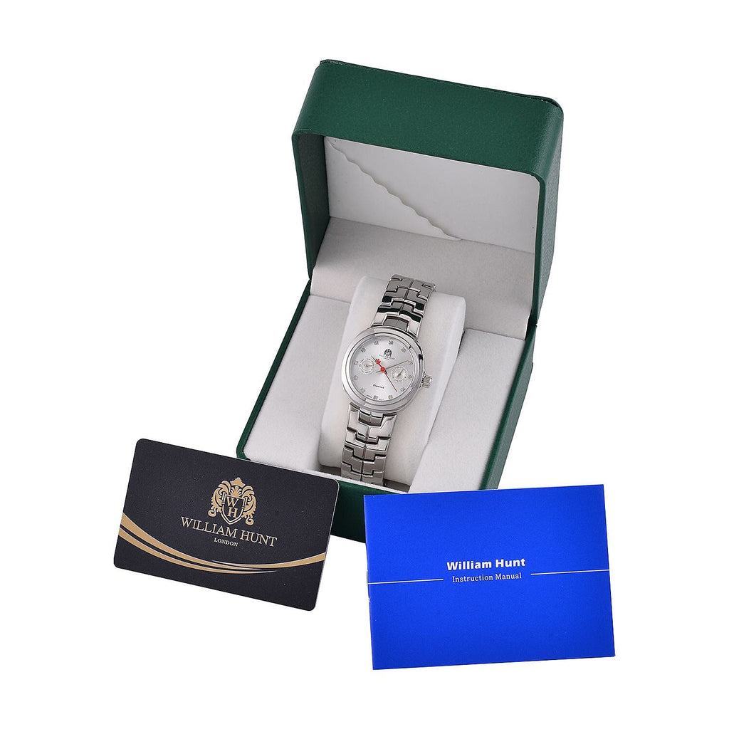 William Hunt - Champagne Diamond Studded Japan Movt. 5ATM WR Watch with Silver Tone Stainless Steel Chain Strap