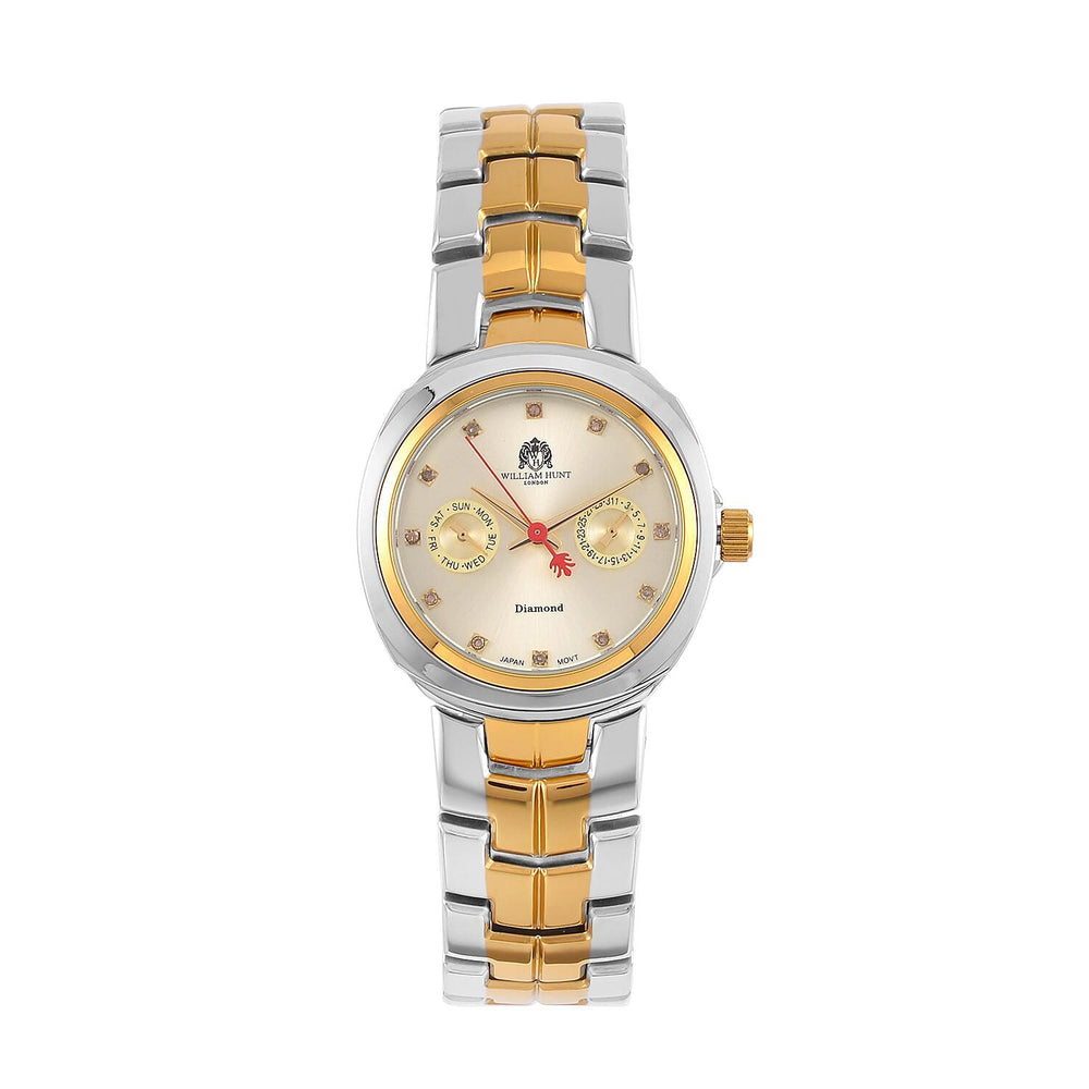 William Hunt - Champagne Diamond Studded Japan Movt. 5ATM WR Watch with Dual Tone Stainless Steel Chain Strap