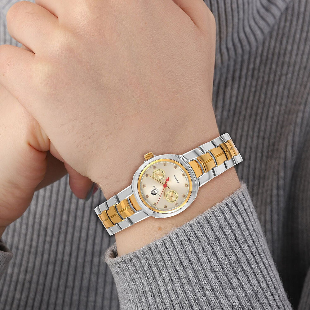 William Hunt - Champagne Diamond Studded Japan Movt. 5ATM WR Watch with Dual Tone Stainless Steel Chain Strap