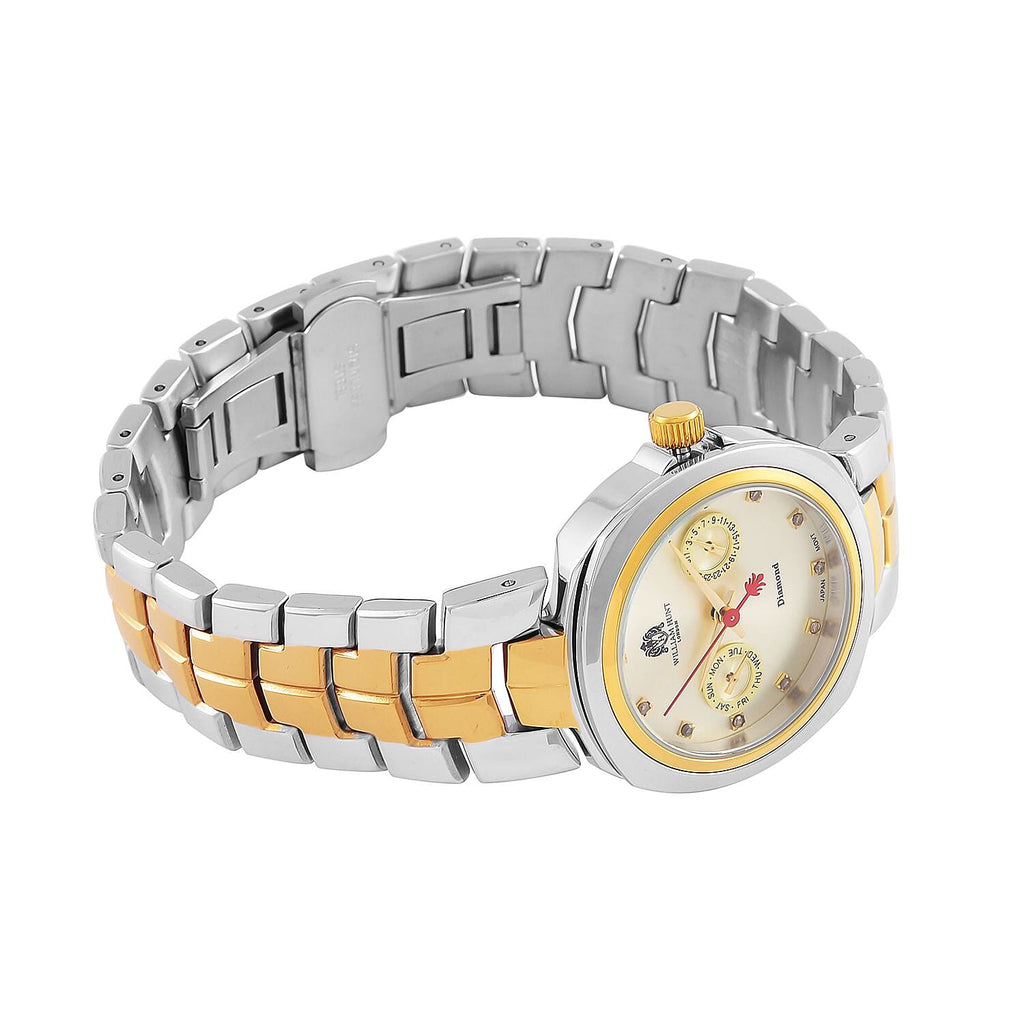 William Hunt - Champagne Diamond Studded Japan Movt. 5ATM WR Watch with Dual Tone Stainless Steel Chain Strap