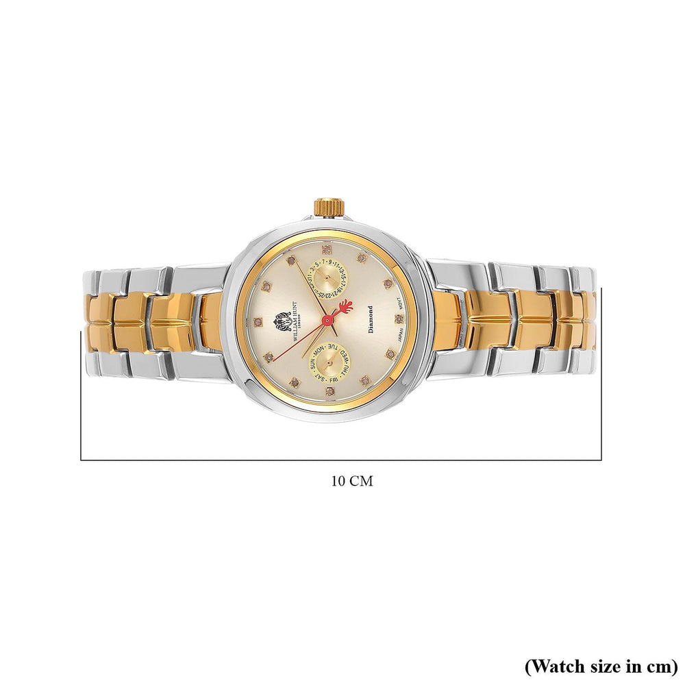 William Hunt - Champagne Diamond Studded Japan Movt. 5ATM WR Watch with Dual Tone Stainless Steel Chain Strap