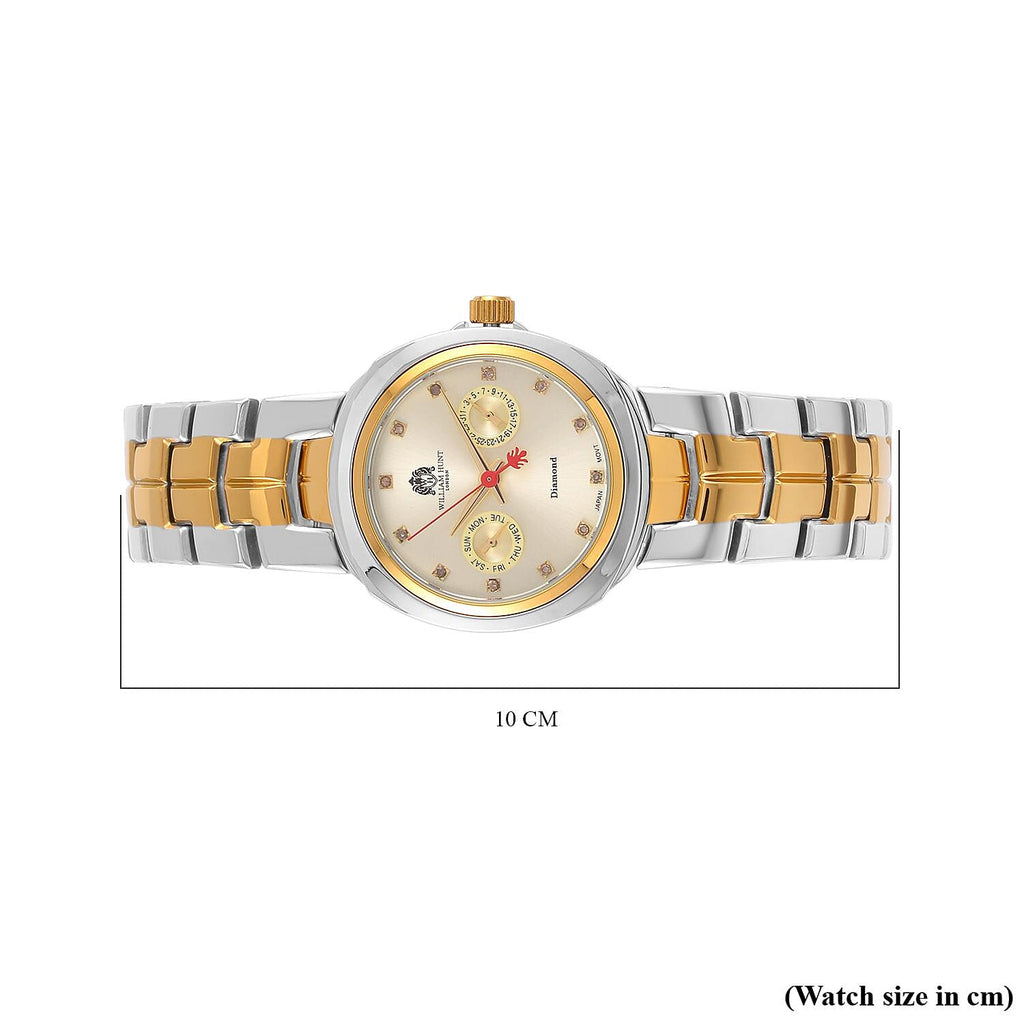 William Hunt - Champagne Diamond Studded Japan Movt. 5ATM WR Watch with Dual Tone Stainless Steel Chain Strap