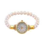 GENOA TIME V2 Miyota 2035 Japan Movt. Gold Plated White Dial 3 ATM WR Female Watch with White Freshwater Pearl Strap